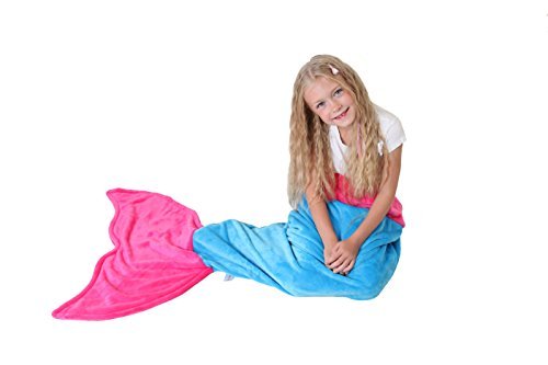 Meerjungfrauenschwanz Decke - Super Weich & Warm polares Vliesgewebe Decke von Cuddly Blankets - Perfektes Geschenk für Kinder und Jugendliche (3-12 Jahre) (Meerblau & Dunkel Rosa)