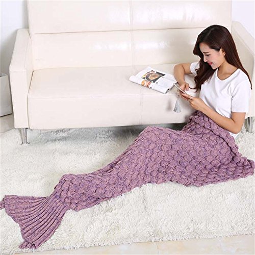 Feng Mermaid Schwanz Decke und Mermaid Decke für Erwachsene und Kinder, All Seasons Super Soft Schlafsäcke (Dunkelpink)